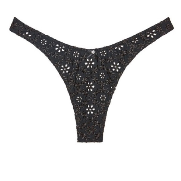 For Love And Lemons Sophie Eyelet Thong Panty Black XL NEW - Picture 10 of 13